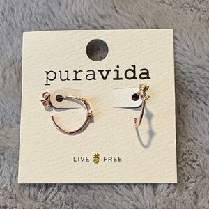 NWT Pura Vida Rose Gold Hoop Earrings w/ Moonstone and Cubic Zirconia